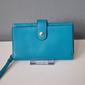 Coach Teal Leather Wallet with Strap